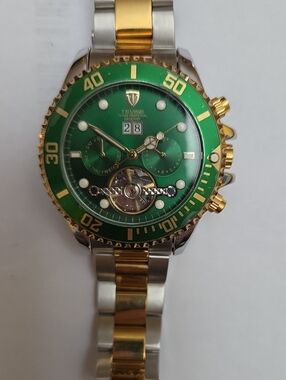 Tevise Green & Gold Automatic Men's Watch BIG DATE